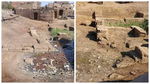 صرخات استغاثة لإنقاذ معبد أثري بالأقصر: أحجار إيزيس في برك الصرف الصحي -صور