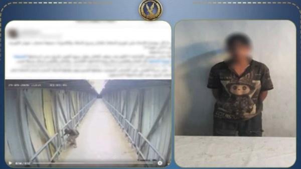ضبط المتهم بمحاولة سرقة أسلاك كاميرات المراقبة من أعلى كوبري مشاة بالسلام