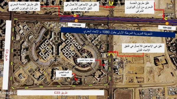غلق وتحويلات مرورية جديدة بالطريق الدولي الساحلي في العلمين الجديدة لتنفيذ نفق C3